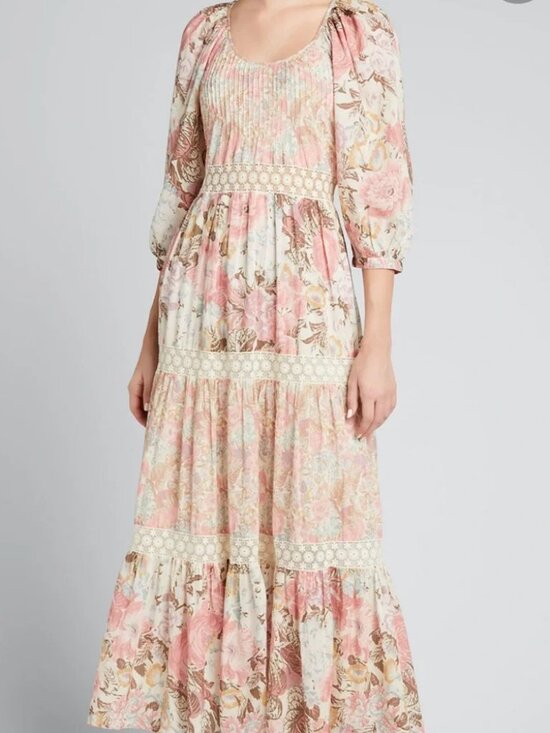 LoveShackFancy Dresses & Skirts - LoveShackFancy Rose and Cream Floral Tiered Maxi Dress